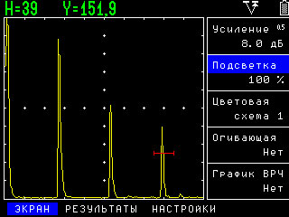 Ультразвуковой дефектоскоп УД2В-П46. Вид экрана